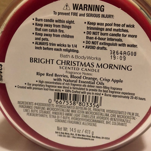 NWT Bath & Body Works Bright Christmas Morning 3 wick candle. Beautiful Lid. - Picture 5 of 8